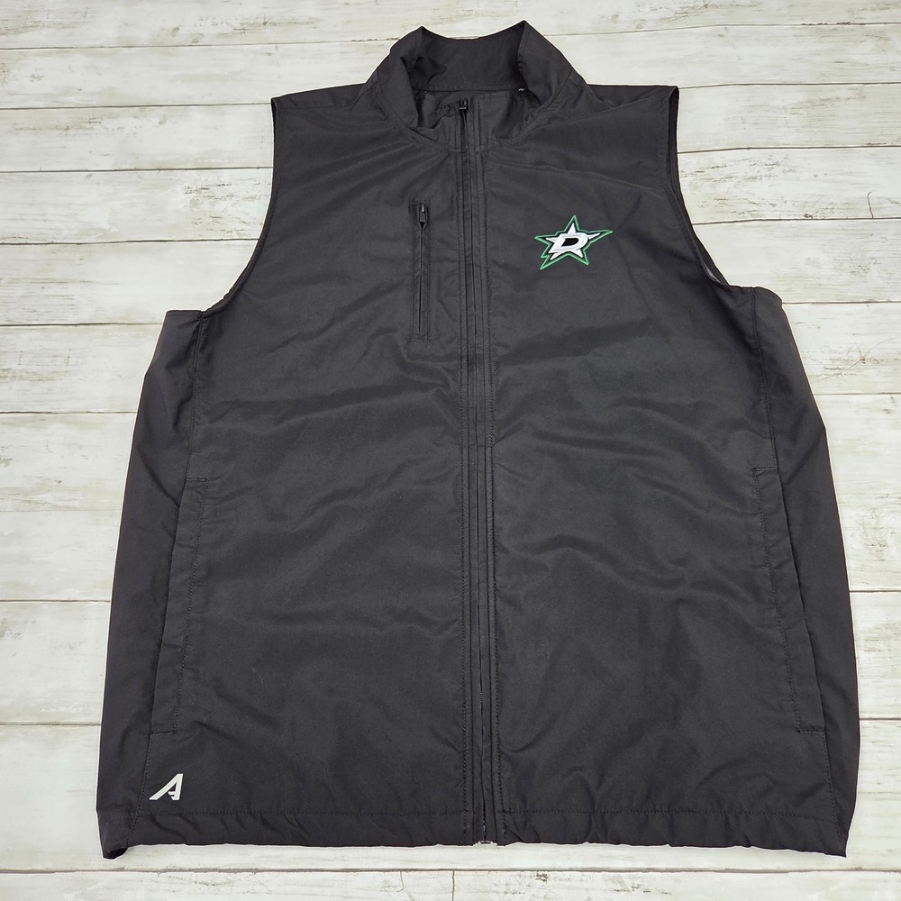 Antigua Dallas Stars NHL Vest Mens Medium Black Full Zip Pockets Sportswear